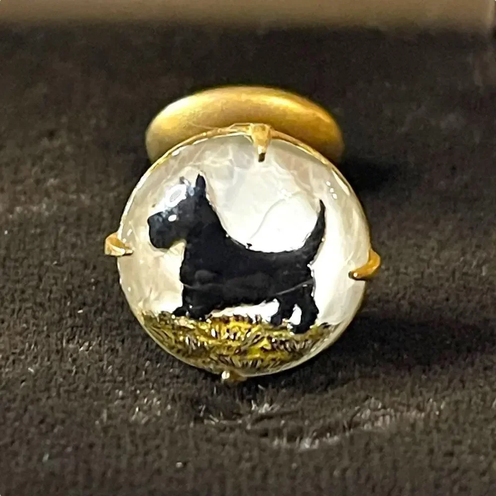 Vintage Paul Stuart 40s Cufflinks Mens Reverse Painted Convex Glass Scottie Dogs